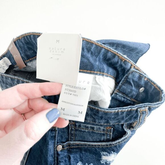 Nature Denim Women's Jean Shorts Distressed High Rise Button Fly Blue Wash M - Picture 3 of 8